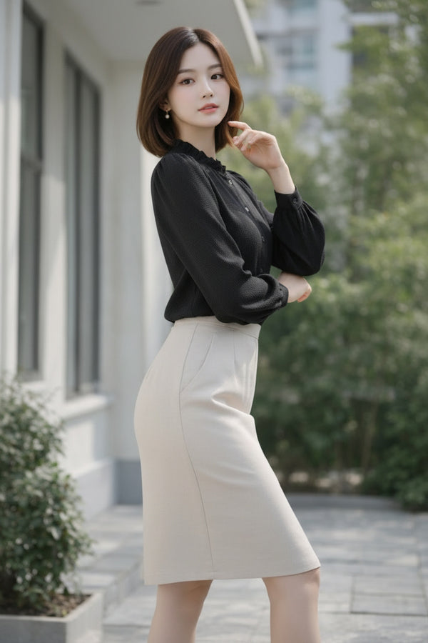 Elegant Frill Neck Button Down Shirt