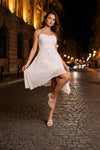 White Spaghetti Strap High-Low Midi Dress for Women | Elegant Party & Evening Dress