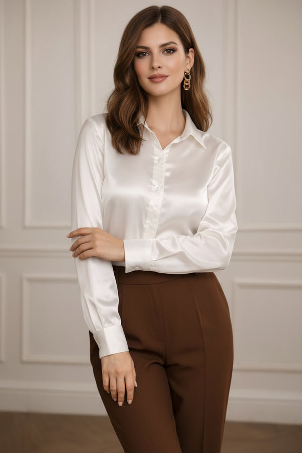 Classic White Full Sleeve Satin Shirt for Women