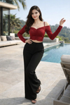 Wine Red Off-Shoulder Ruched Crop Top for Women