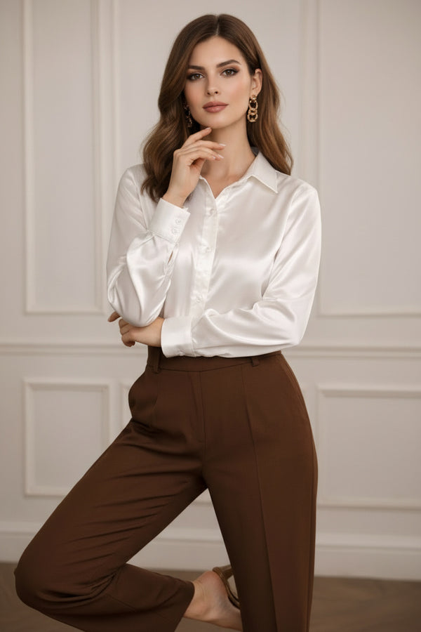 Classic White Full Sleeve Satin Shirt for Women