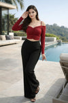 Wine Red Off-Shoulder Ruched Crop Top for Women