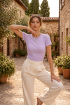 Lavender Fitted Crew Neck Basic Top – Soft Stretch Everyday Tee
