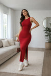 Red Sleeveless Bodycon Slit Maxi Dress for Women
