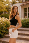 Black Ribbed Sleeveless Crop Top