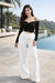Black Ruched Cold Shoulder Crop Top for Women