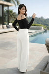 Black Ruched Cold Shoulder Crop Top for Women