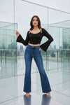 Black Halter Neck Ruched Crop Top with Flared Sleeve Shrug