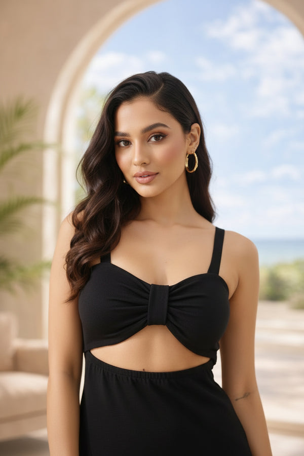 Black Cut-Out Bodycon Midi Dress for Women | Elegant Party & Evening Wear