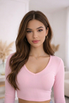 Women V-Neck Crop Top Full Sleeves Slim Fit