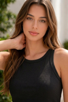 Black Ribbed Sleeveless Crop Top for Women | Slim Fit Casual Summer Tank Top