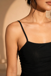 Black Ruched Mesh Slip Maxi Dress