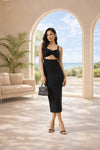 Black Cut-Out Bodycon Midi Dress for Women | Elegant Party & Evening Wear