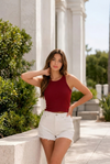 Maroon Ribbed Crop Top for Women