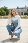 Women’s Light Blue Denim Bustier Crop Top – Button Front Structured Fit Top