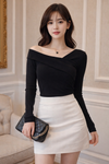 Black Off-Shoulder Long Sleeve Top for Women