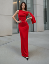 Red One-Shoulder Cape Sleeve Maxi Dress