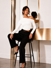 White Off-Shoulder Ruched Full Sleeve Crop Top
