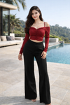 Wine Red Off-Shoulder Ruched Crop Top for Women