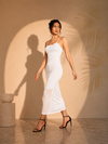 White Ruched Mesh Bodycon Maxi Dress