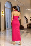 Hot Pink Elara Cowl Neck Slit Maxi Dress