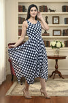 Navy Blue Polka Dot Maxi Dress Sleeveless Fit and Flare - GARMENT2FASHION