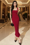 Square-Neck Bodycon Maxi Dress for Women (Red & Black) - GARMENT2FASHION