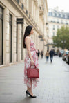 White and Pink Floral Maxi Dress Belted Flowy Summer Gown