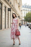 White and Pink Floral Maxi Dress Belted Flowy Summer Gown