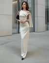 Off-White Maxi Dress Ruched Off Shoulder Bodycon - GARMENT2FASHION