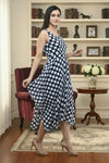 Navy Blue Polka Dot Maxi Dress Sleeveless Fit and Flare - GARMENT2FASHION
