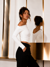 White Off-Shoulder Ruched Full Sleeve Crop Top