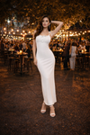 White Spaghetti Strap Ruched Maxi Dress