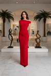 Red One-Shoulder Twist Waist Maxi Dress