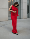 Red One-Shoulder Cape Sleeve Maxi Dress
