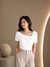 White Asymmetric Ruched Neck Fitted Top for Women