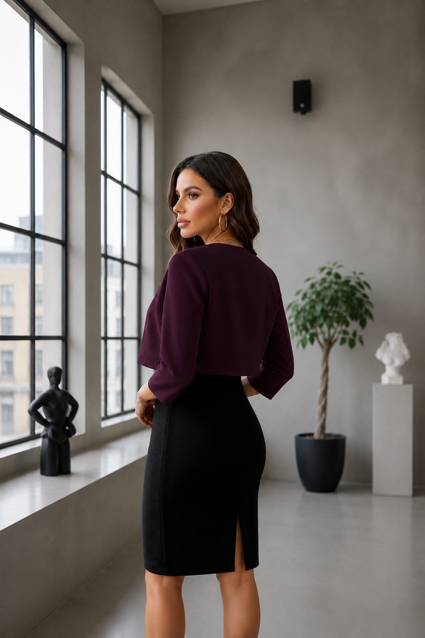 Deep Wine Plum Open Front Cropped Shrug