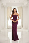 Dark Wine Square-Neck Ruched Bodycon Maxi Dress