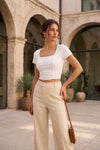 Women's Square Neck Ribbed Fitted Crop Top