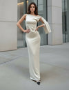 Off-White Maxi Dress Ruched Off Shoulder Bodycon - GARMENT2FASHION