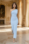 Light Blue One Shoulder Ruched Dress