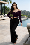 Deep Wine Plum Ruched Off Shoulder Crop Top