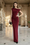 Maroon Maxi Dress Ruched Off Shoulder Bodycon