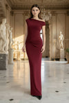 Maroon Maxi Dress Ruched Off Shoulder Bodycon