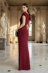 Maroon Maxi Dress Ruched Off Shoulder Bodycon