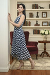 Navy Blue Polka Dot Maxi Dress Sleeveless Fit and Flare - GARMENT2FASHION