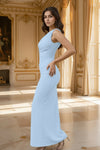 Light Blue One Shoulder Ruched Dress