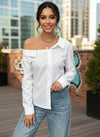 White Asymmetrical Off Shoulder Button-Down Top - GARMENT2FASHION