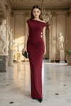 Maroon Maxi Dress Ruched Off Shoulder Bodycon