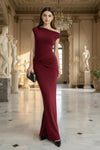 Maroon Maxi Dress Ruched Off Shoulder Bodycon